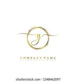 Initial Y handwriting with sparkling circle template vector