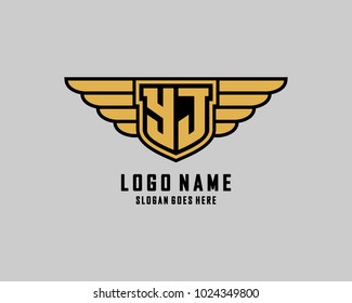 Initial Y & J wing shield logo template vector