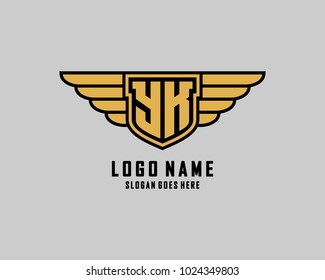 Initial Y & K wing shield logo template vector