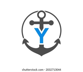 Initial Y letter with Anchor. Anchor logo with Y letter. Marine, Sailing Boat Logo