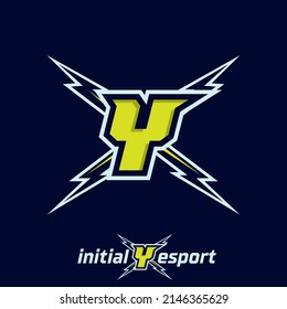 Initial Y letter esport logo illustration, esport mascot gamer team work design, streamer logo