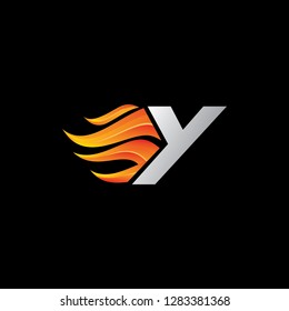 Initial Y Letter Fire Icon Logo. Burning flame design element on black background.