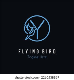 Initial Y Letter and Flying Blue Bird Restaurant, Cafe, Digital, Technology Business Logo Idea Template