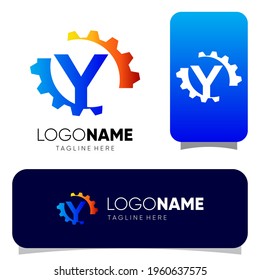 Initial Y Letter Gear Logo Design Vector Graphic 