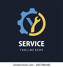 Initial Y Letter with Gear and Wrench for Automotive Home Repair, Setting, Maintenance Service Company. Home Repair Business Logo Template