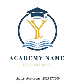 Initial Y Letter with Graduation hat and book for Academy, Education, Study Business Logo Design Idea