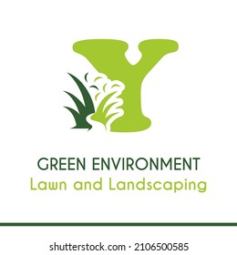 Initial Y Letter with Green Grass for Lawn Landscaping Environment Garden Vegetation Home Care Management Service Business Logo Vector Idea