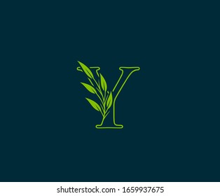 Initial Y letter with green leaves logo