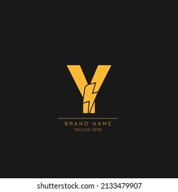 Initial Y Letter with Lightning Bolt Logo Icon.