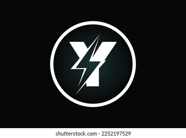 Diseño inicial del logotipo de la letra Y con perno de brillo. Vector de la letra del tornillo eléctrico 