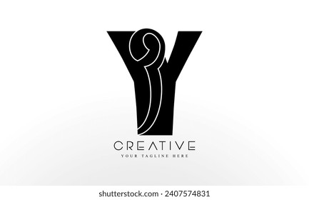 Initial Y Letter Logo Design and Cutted Serif Font.