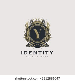 Initial Y letter luxury beauty flourishes ornament golden monogram logo