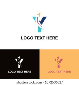 Initial Y letter modern logo with arrow plane for logistic, travel, start up template brand