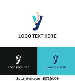 Initial y letter modern logo with arrow plane for logistic, travel, start up template brand