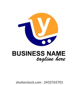 Initial y Letter in Shopping Cart, Trolley for Supermarket, Market, Shop, Store Business Simple Modern Logo Idea