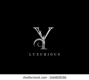 Initial Y letter silver luxury beauty flourishes vintage monogram logo perfect for boutique, wedding invitation, restaurant,hotel.