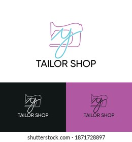 Initial y letter typography with sewing machine for tailor, craft, hand made, fashion business logo