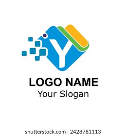 Initial Y Letter and Wallet with Digital Pixel for Technology, Digital Payment, Transaction Logo Idea