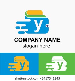 Initial y Letter with Wallet and Speed Acceleration, Online Fast Payment Simple Logo Idea. Digital Wallet Vector Concept	