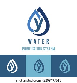 Initial y Letter with water drop icon for water purification system, natural cosmetic business logo idea	