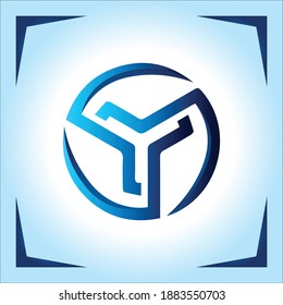 Initial Y. Y logo in blue color on bright background.