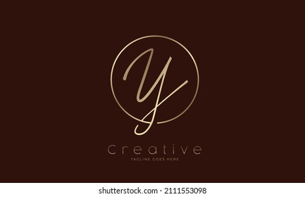 Initial Y Logo. hand drawn letter Y in circle with gold colour. usable for business. personal and company logos. vector illustration