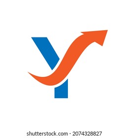 Initial Y logo, Letter Y And Financial Arrow Combination Sign. Finance Logo On Y Letter Concept. Marketing And Financial Business Logo