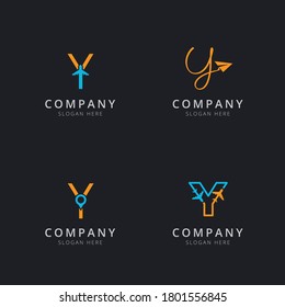 Initial Y logo with travel elements in orange and blue color
