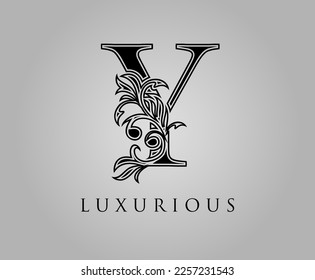 Initial Y Luxury Logo Symbol. Design-Vektorgrafik für klassische Blumen-Y-Buchstaben.	