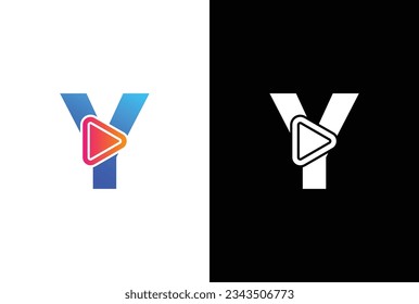 Initial Y Media Logo, letter Y with Play button, Usable for Brand and company Logos, Flat Design Logo Template, vector illustration