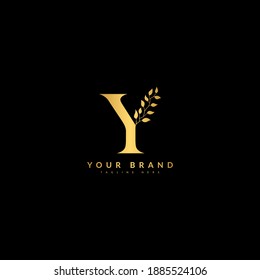 Initial Y minimalist monogram logo with flourish ornament. Typography for company and business logo.