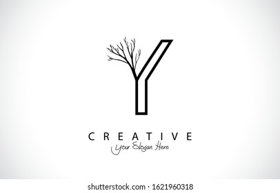 Initial Y Modern Design Logo Concept. Creative Icon Logo with Branch Shape Vector Illustration.