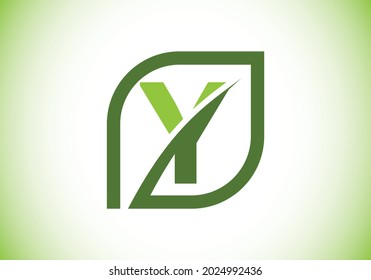 Initial Y monogram alphabet with abstract leaf. Eco-friendly logo concept. Font emblem. Modern vector logo for ecological business and company identity