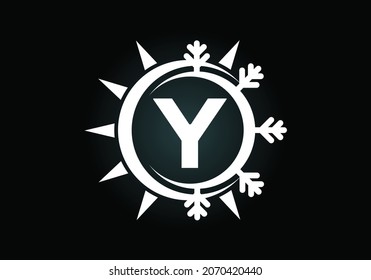 Initial Y monogram alphabet with abstract sun and snow. Air conditioner logo sign symbol. Hot and cold symbol. Modern vector logo for conditioning business and company identity