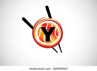 Initial Y monogram alphabet in the abstract circle with Chopstick. Abstract Asian sushi bar emblem. Logo for Japanese sushi seafood business and company identity