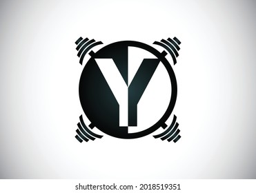 Initial Y monogram alphabet with a barbell. Lifting vector logo design. Modern vector logo for bodybuilding, gym, fitness club, business, and company identity