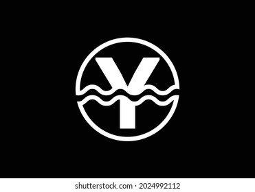 Initial Y monogram alphabet in a circle with water waves. Water wave logo design. Logo for the ocean, sea-related business, and company identity