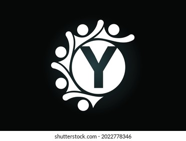 Initial Y monogram alphabet with connecting people. Team, cooperation logo sign symbol. Font emblem. Logo for corporate business collaboration and great work