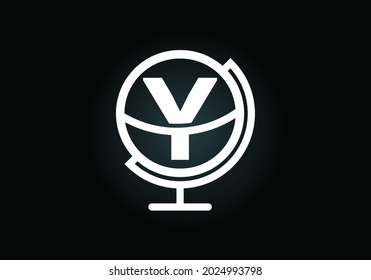 Alfabeto monograma Y inicial con emblema del globo terrestre. Plantilla vectorial de diseño de logotipo de globo. emblema de letra. Logo para negocios de comunicación e identidad de la empresa