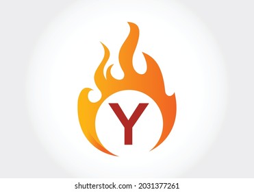 Initial Y monogram alphabet with fire logo . Burning flame design element vector illustration. Corporate branding identity