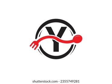 Initial Y monogram alphabet with a fork, spoon, logo. Café Icon, Restaurant, Cooking Business Vector