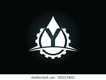 Initial Y monogram alphabet with gear swoosh and oil. Oil and gas logo concept. Font emblem. Modern vector logo for petroleum business and company identity