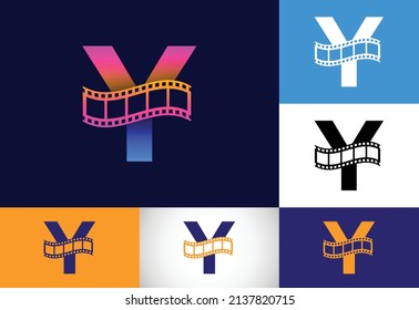 Initial Y monogram alphabet incorporated with film reel. Video and movie logo concept. Font emblem. Logo for the entertainment business and company identity