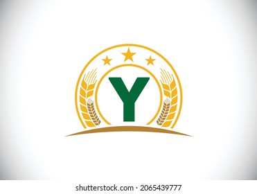 Initial Y monogram alphabet symbol design incorporated with Wheat, barley, or rye. Agriculture logo concept. Font emblem. Logo for agriculture business and company identity