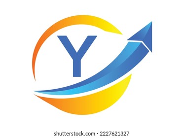 Initial Y monogram alphabet symbol design incorporated with the arrow. Financial or success logo concept.
