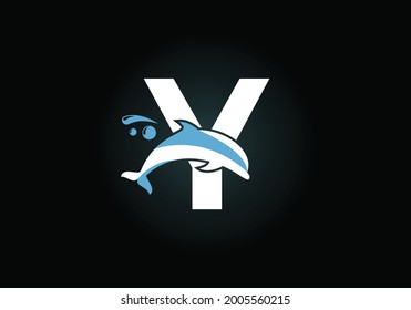 Initial Y monogram letter alphabet with a Dolphin logo design. Water Animal icon. Font emblem. Modern vector logotype for business and company identity.