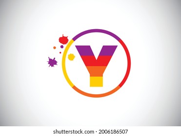 Initial Y monogram letter alphabet in a circle with brush splash. Font emblem. Modern vector logo design for painting business and company identity. 