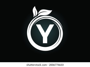Initial Y monogram letter alphabet in a spiral with green leaves. Font emblem. Nature icon sign symbol. Modern vector logo design for business healthcare, nature, farm, and company identity.