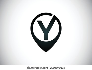 Initial Y monogram letter alphabet with location icon pin sign. Font emblem. Navigation map, GPS, direction, place, compass, contact, search concept. Modern vector logo design for business and company