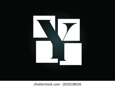 Initial Y monogram letter alphabet made of four squares. Font emblem. Broken, puzzle alphabet sign. Modern vector logo design for business, and company identity.